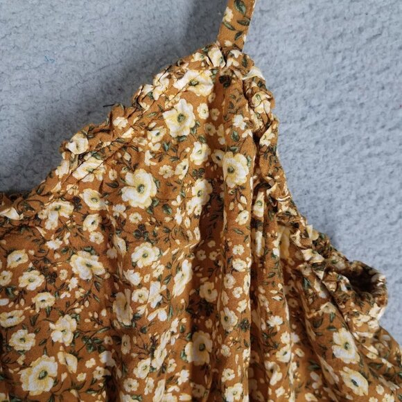 Old Navy Tank Top Women's 2X Floral Cottagecore Crop Brown Cream Summer Feminine - Picture 3 of 12